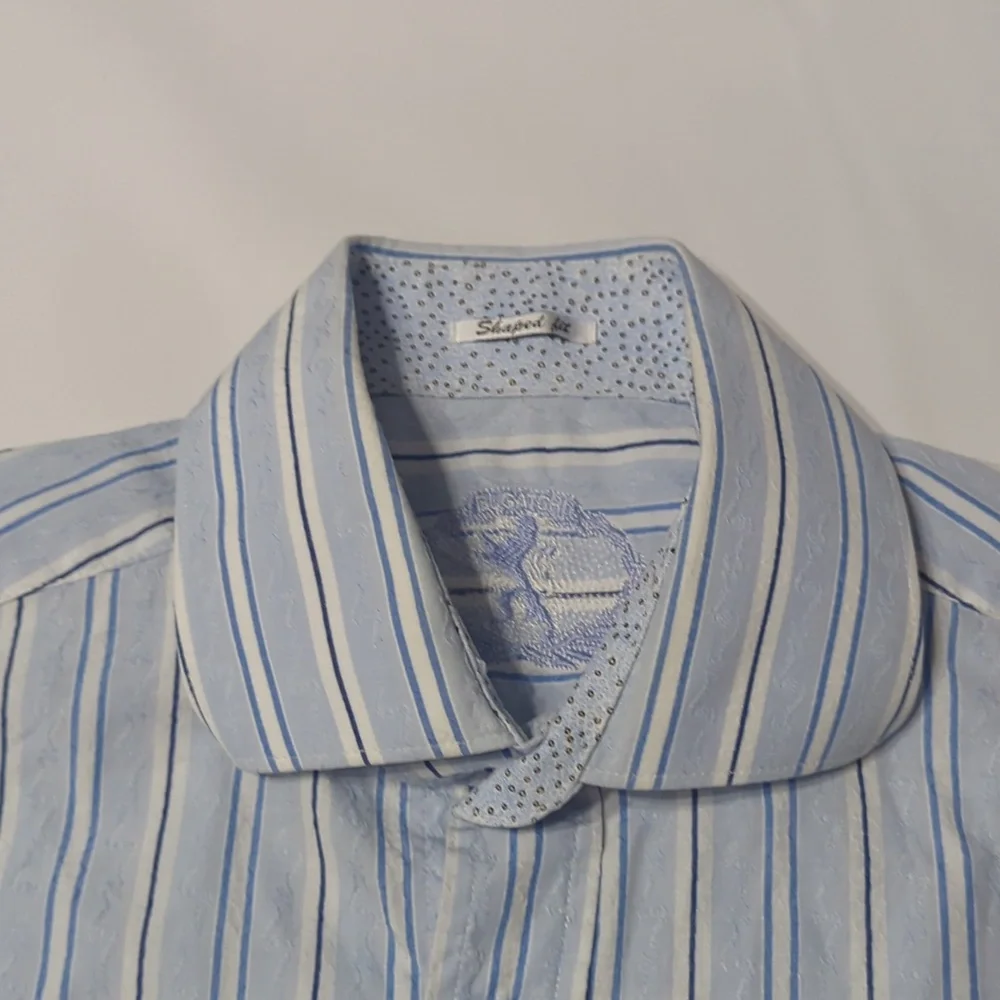 Bugatchi Men's Dress Shirt Blue White Pinstripe Casual Button Down 100% Cotton M